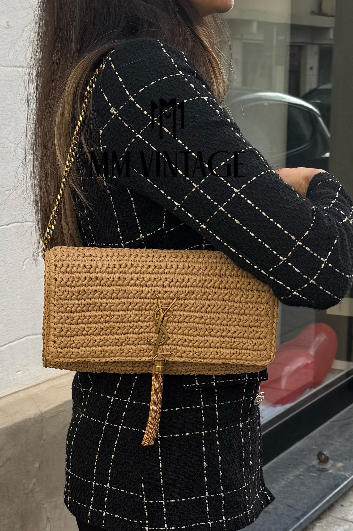 Borsa Kate 99 in rafia con nappina Saint Laurent