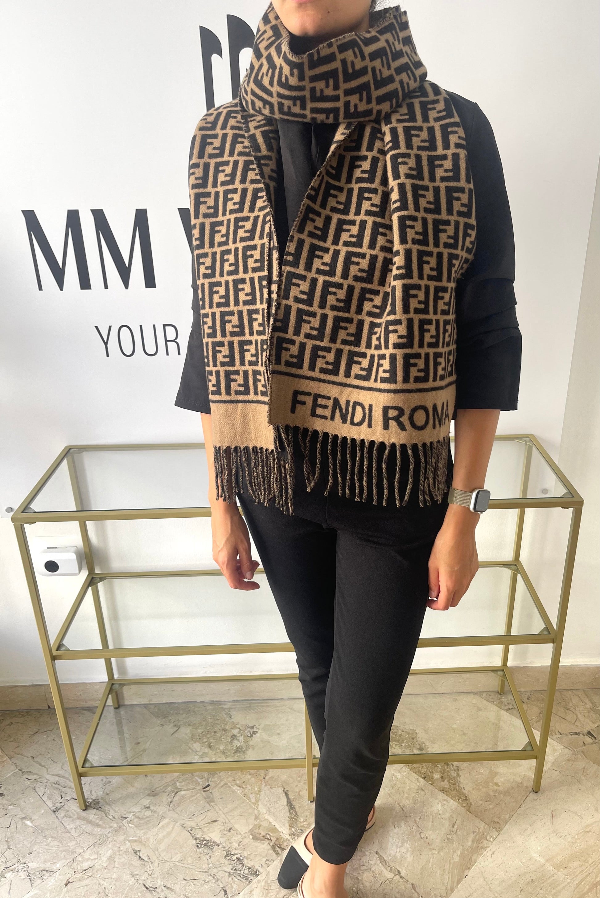 Sciarpa FF nero/tabacco Fendi