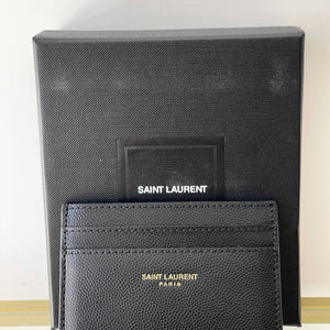 Portacarte con logo oro in pelle martellata YSL