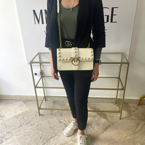 Borsa Love One Pinko in pelle borchie bianco
