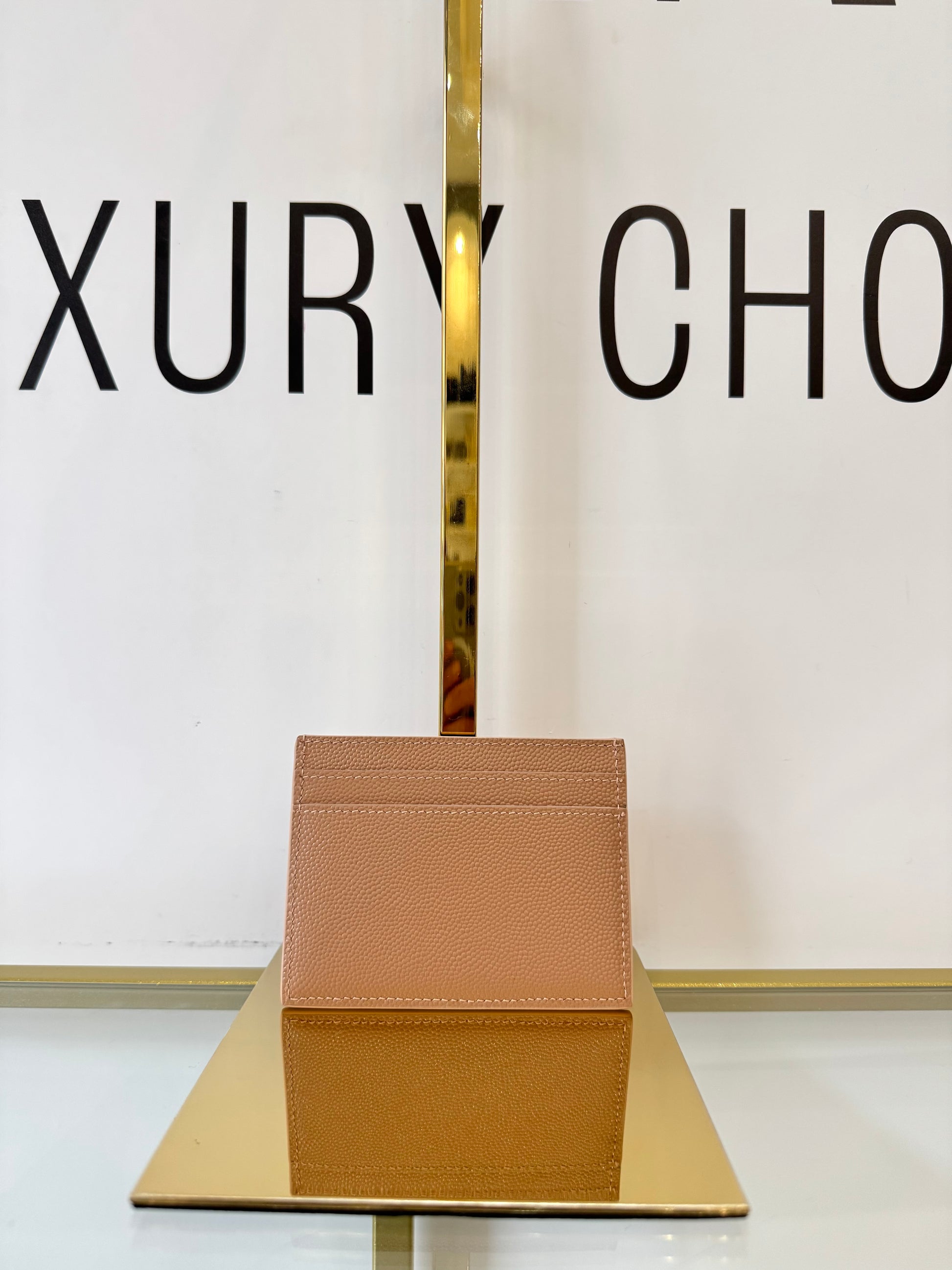 Portacarte in pelle martellata Saint Laurent beige scuro