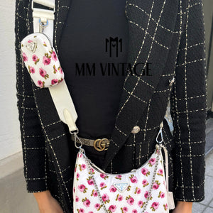 Borsa Re-Edition 2005 in Re-Nylon e Saffiano con motivo rose Prada