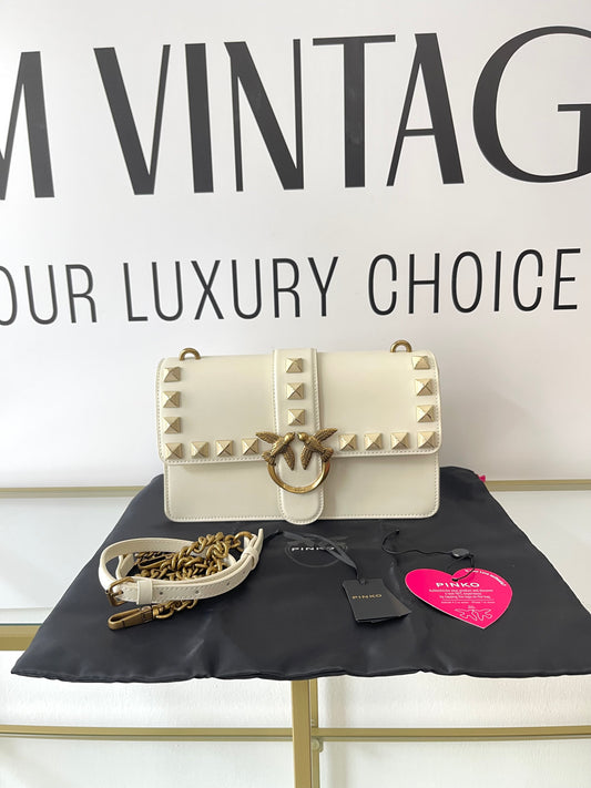Borsa Love One Pinko in pelle borchie bianco