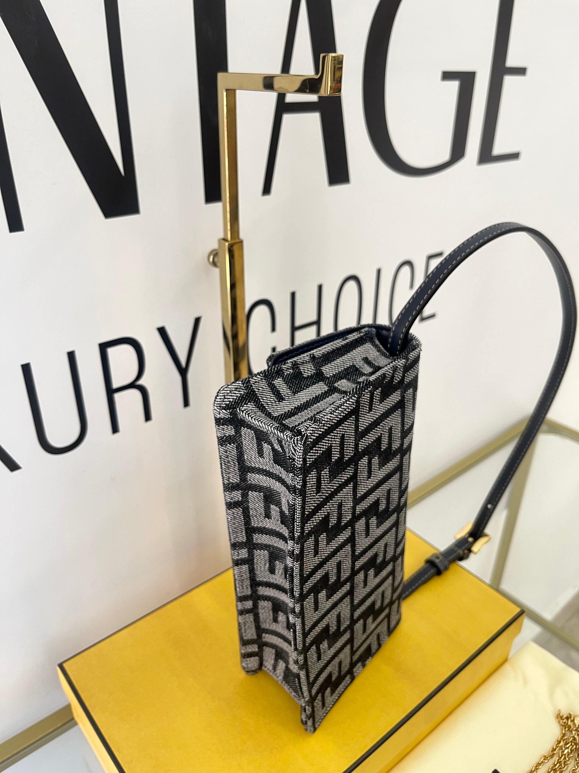 Wallet On Chain Baguette in denim Fendi