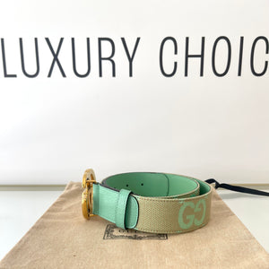 Cintura GG Marmont Jumbo beige/verde menta 4 cm Gucci