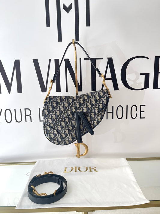 Borsa Saddle Jacquard Oblique blu Dior