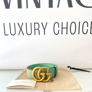 Cintura GG Marmont Jumbo beige/verde menta 4 cm Gucci