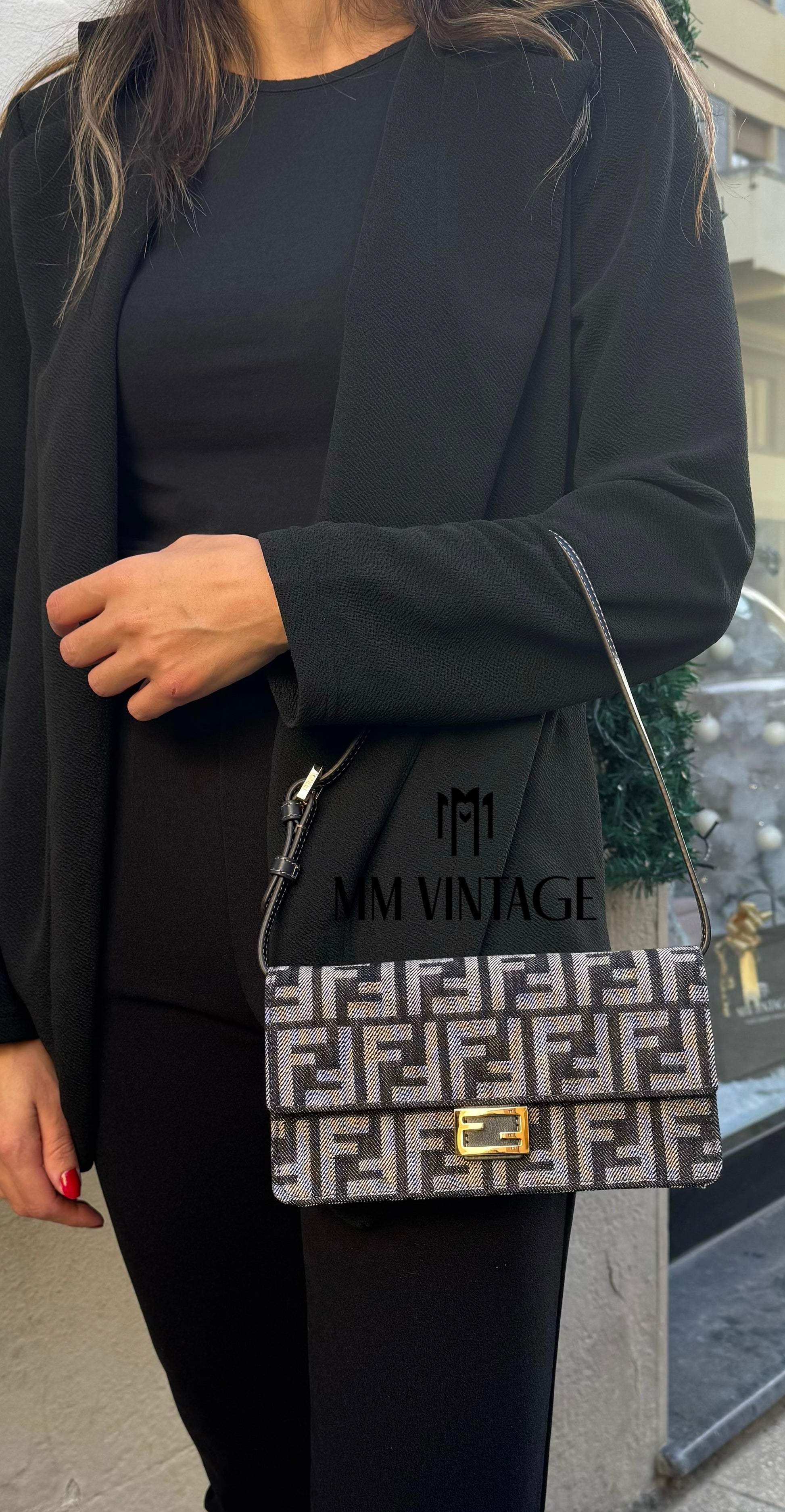 Wallet On Chain Baguette in denim Fendi