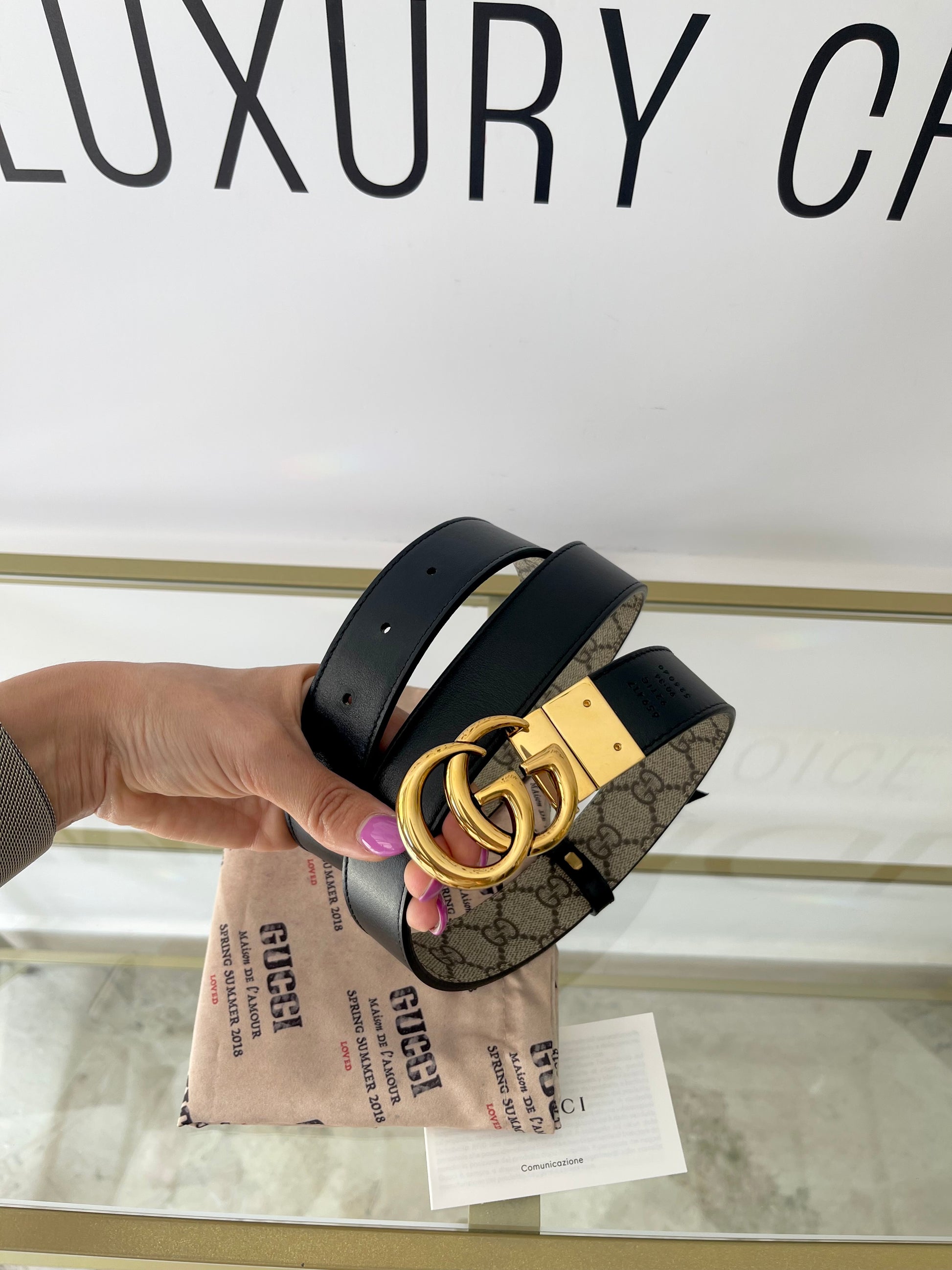 Cintura reversibile GG Marmont Supreme 3 cm Gucci
