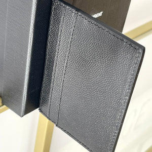 Portacarte con logo oro in pelle martellata YSL