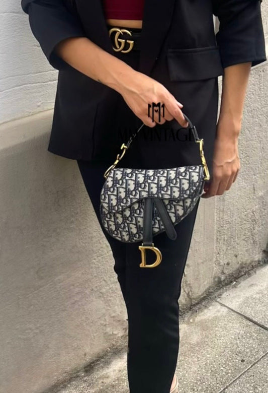 Borsa Mini Saddle Jacquard blu Dior