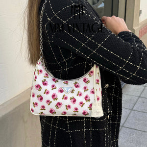 Borsa Re-Edition 2005 in Re-Nylon e Saffiano con motivo rose Prada