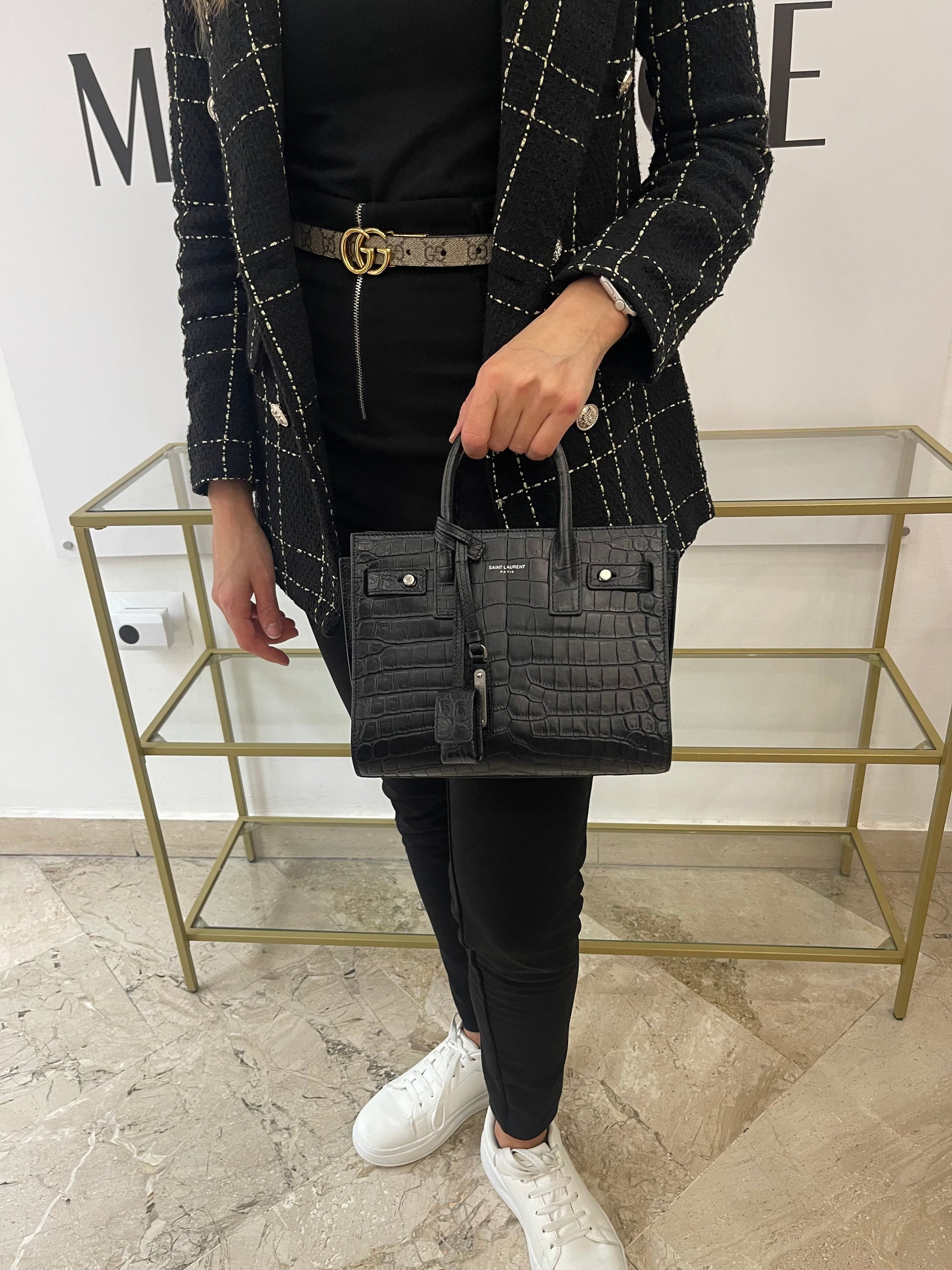 Borsa Sac De Jour Nano Goffrata Coccodrillo Saint Laurent