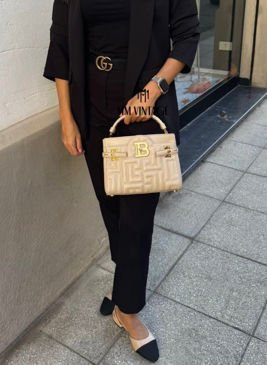 Borsa B-Buzz pelle trapuntata 22 Beige Balmain