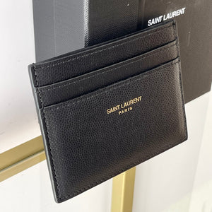 Portacarte con logo oro in pelle martellata YSL