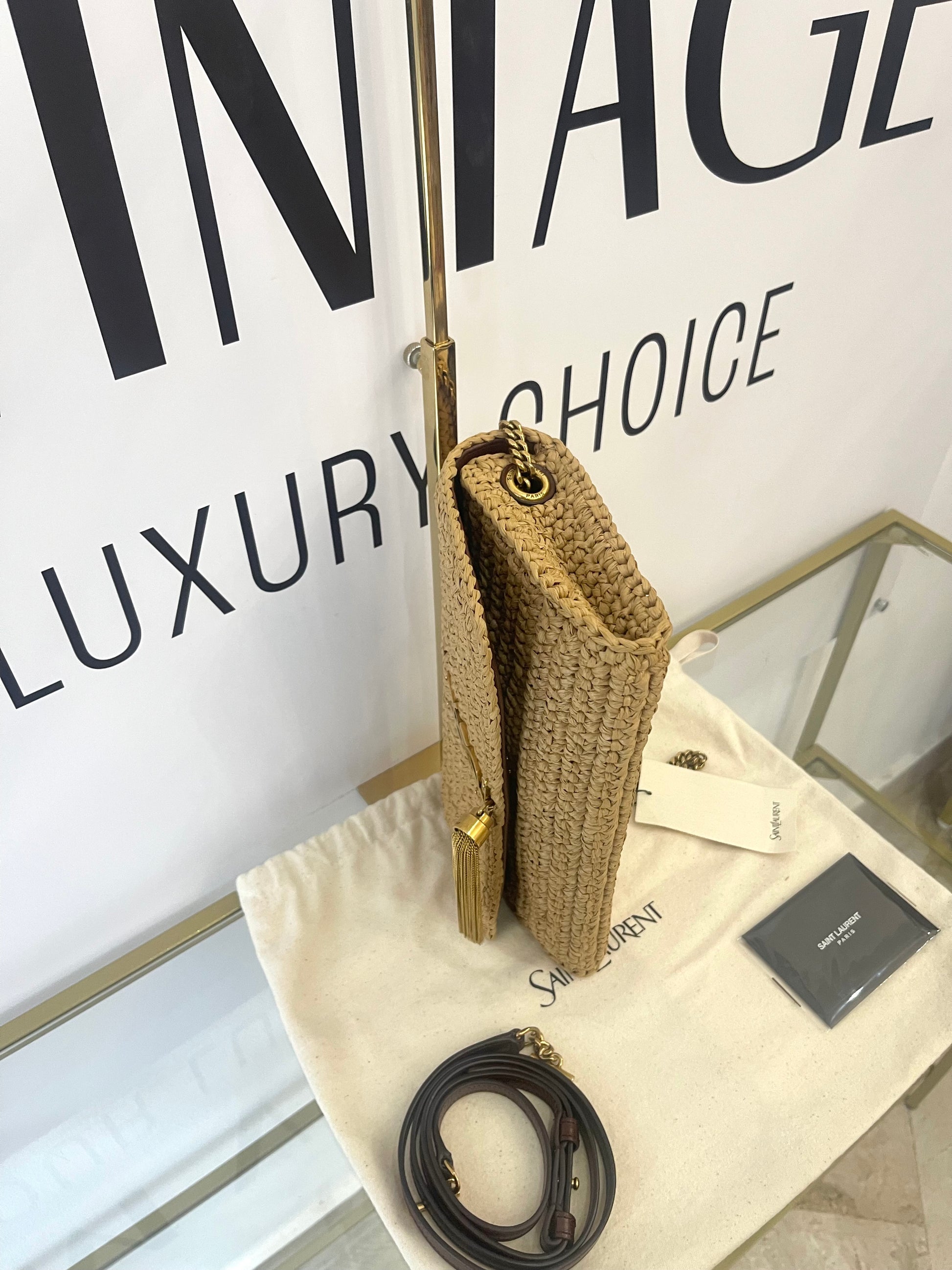 Borsa Kate 99 in rafia con nappina Saint Laurent