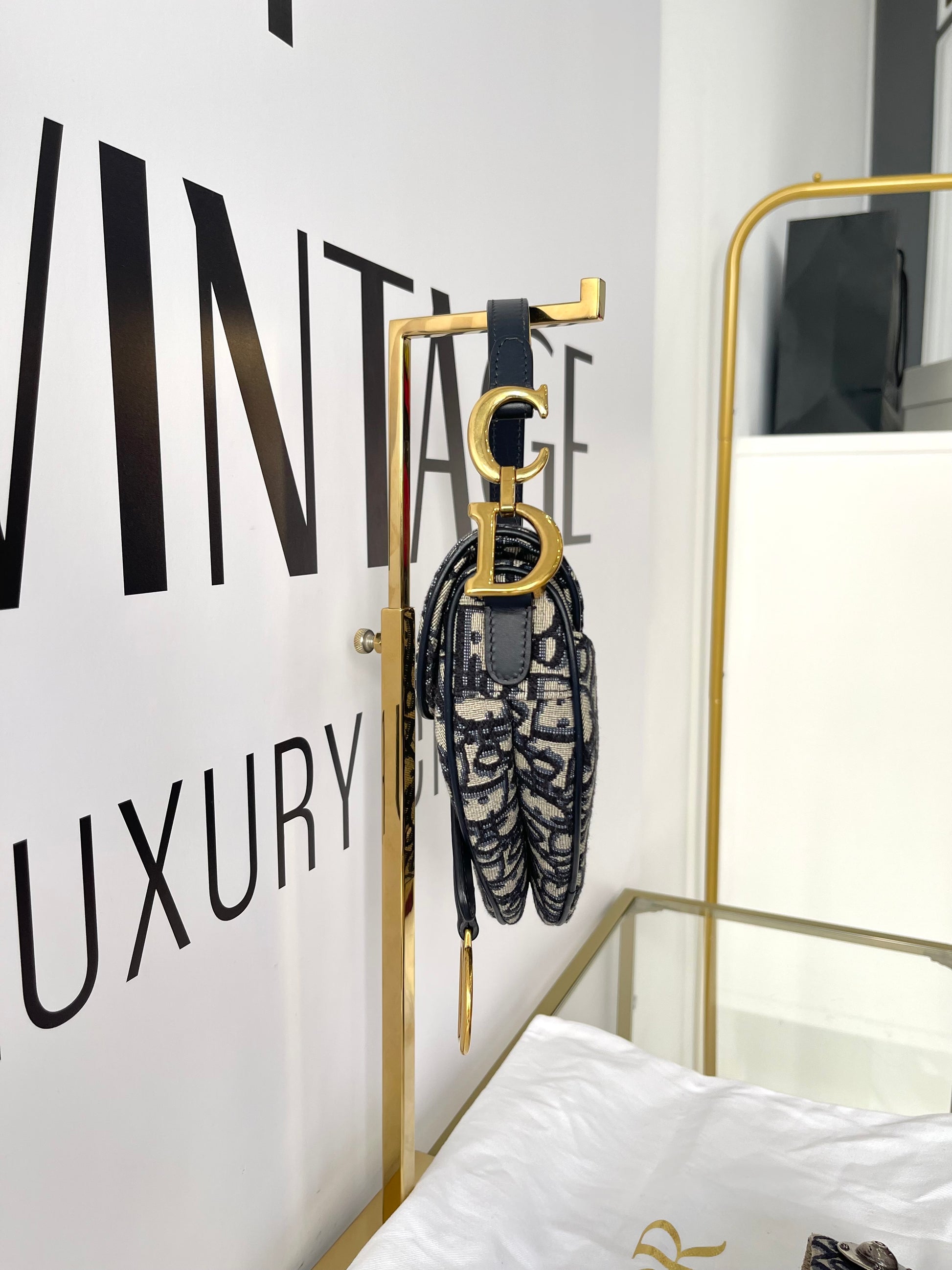 Borsa Mini Saddle Jacquard blu Dior