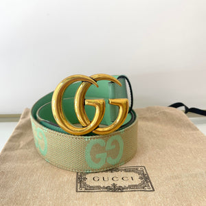 Cintura GG Marmont Jumbo beige/verde menta 4 cm Gucci