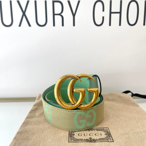 Cintura GG Marmont Jumbo beige/verde menta 4 cm Gucci