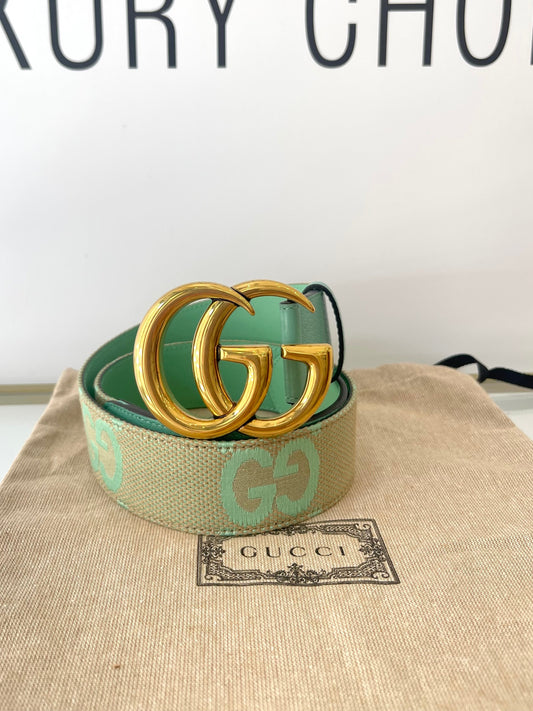 Cintura GG Marmont Jumbo beige/verde menta 4 cm Gucci