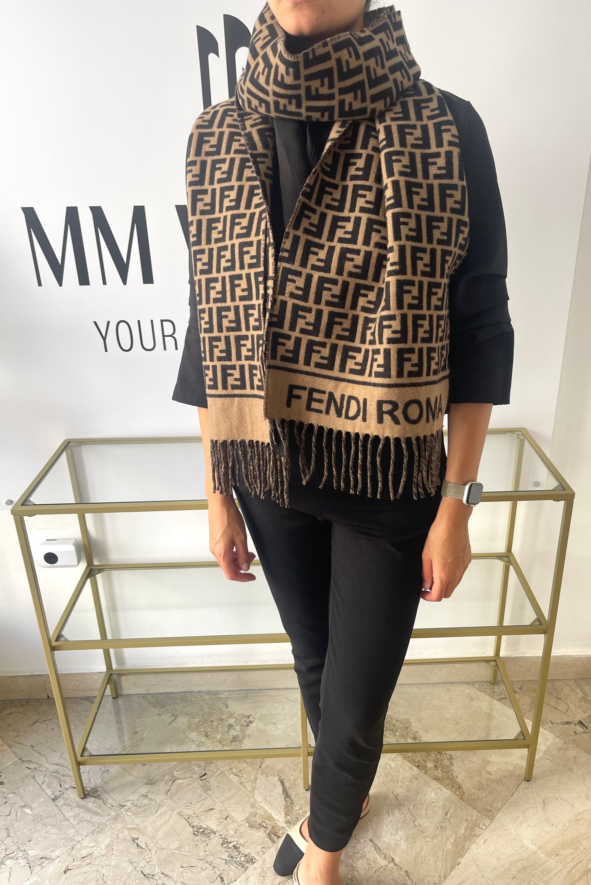 Sciarpa nero/tabacco Fendi