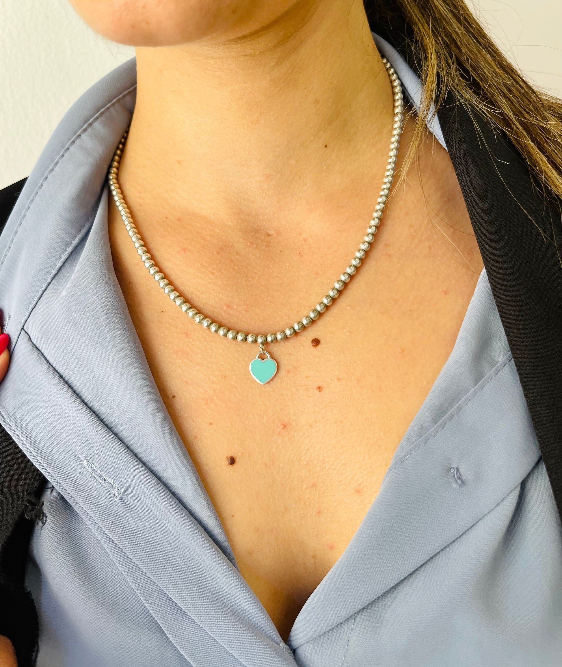 Collana Bead  cuore mini smaltato Tiffany