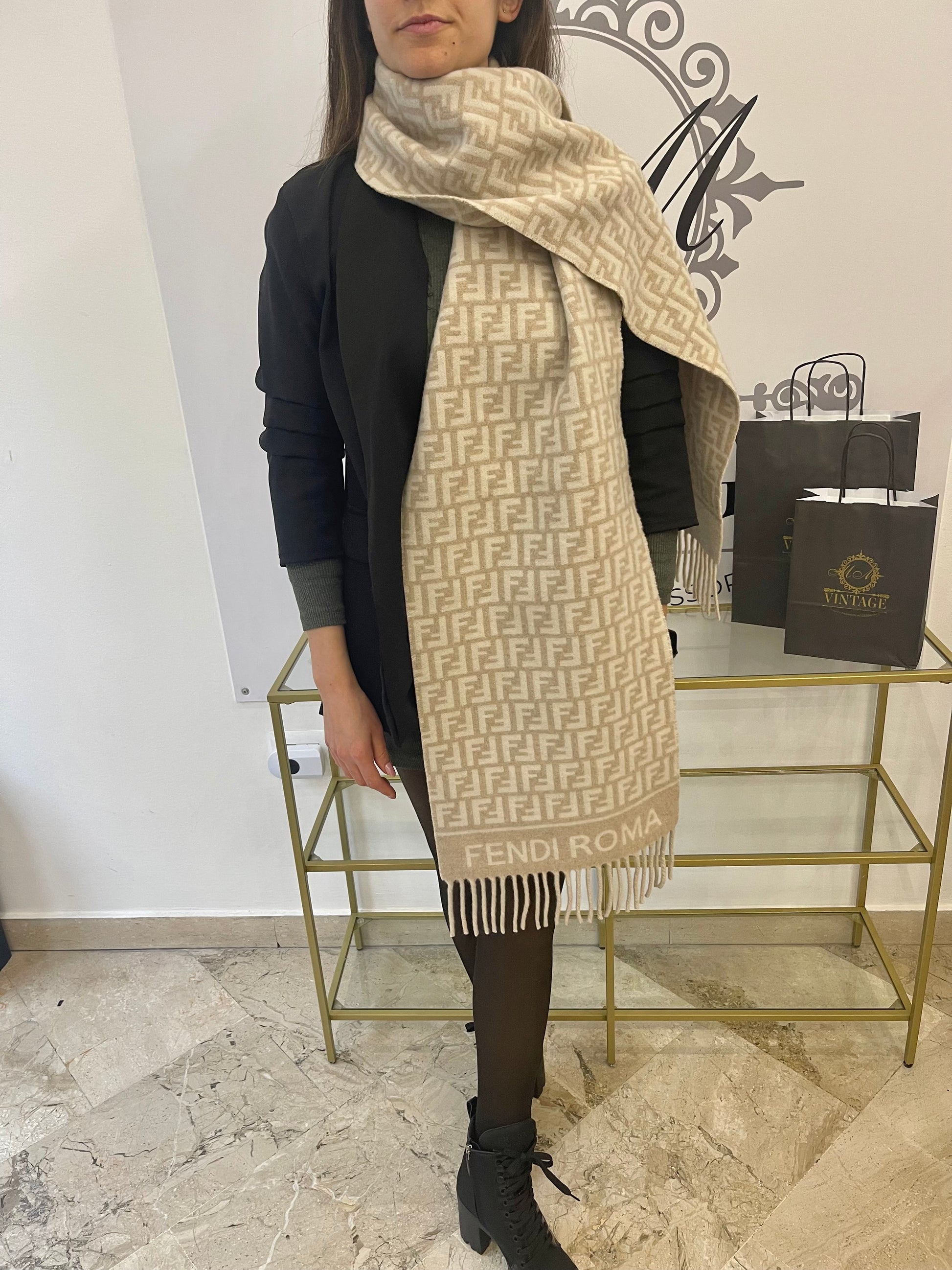 Wool Fendi Ff Foulard Wool Sciarpa Fendi Vintage Sciarpa In Lana