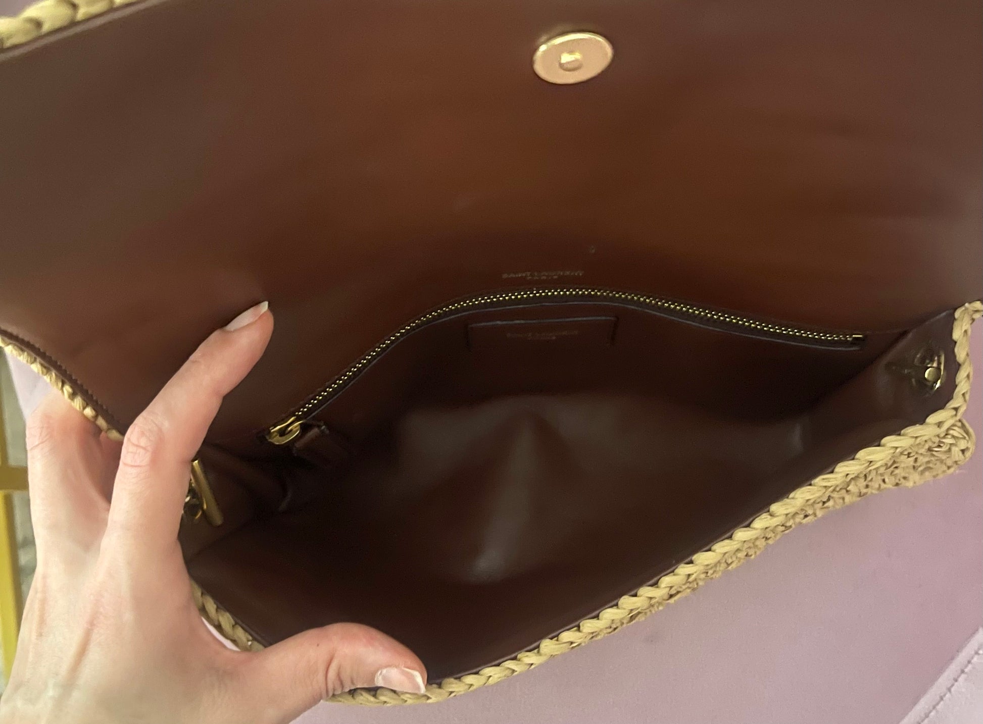 Borsa Kate 99 in rafia con nappina Saint Laurent