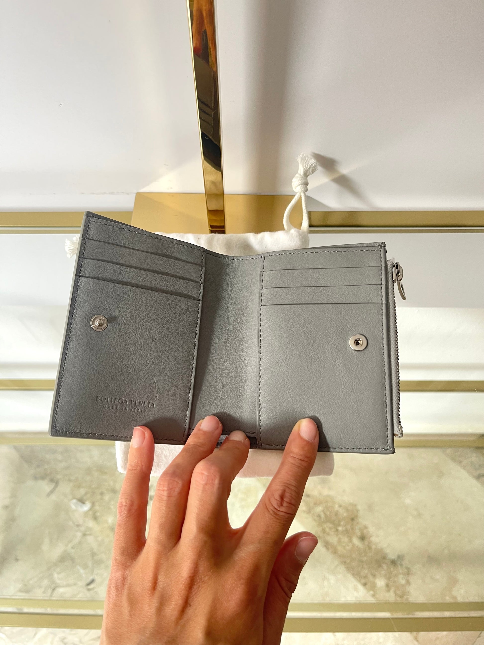 Portafoglio Cassette compatto argento Bottega Veneta