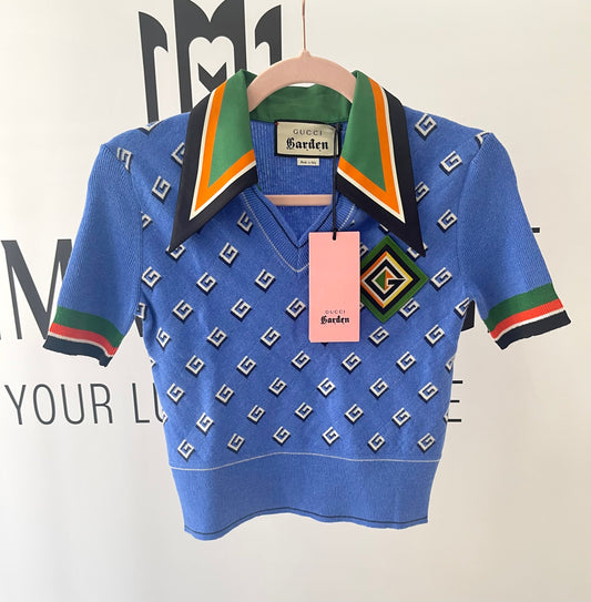 Top in lana Gucci Garden blu