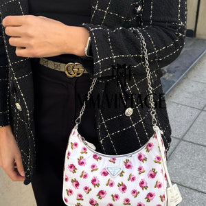 Borsa Re-Edition 2005 in Re-Nylon e Saffiano con motivo rose Prada