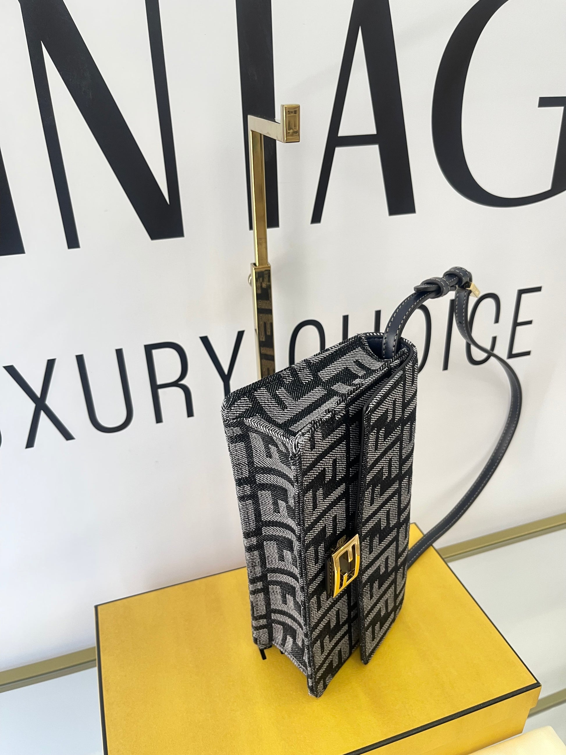 Wallet On Chain Baguette in denim Fendi