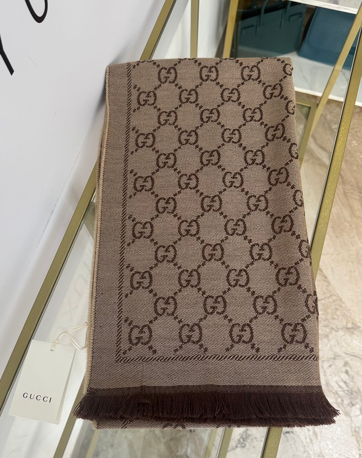 Sciarpa GG jacquard sabbia/marrone Gucci