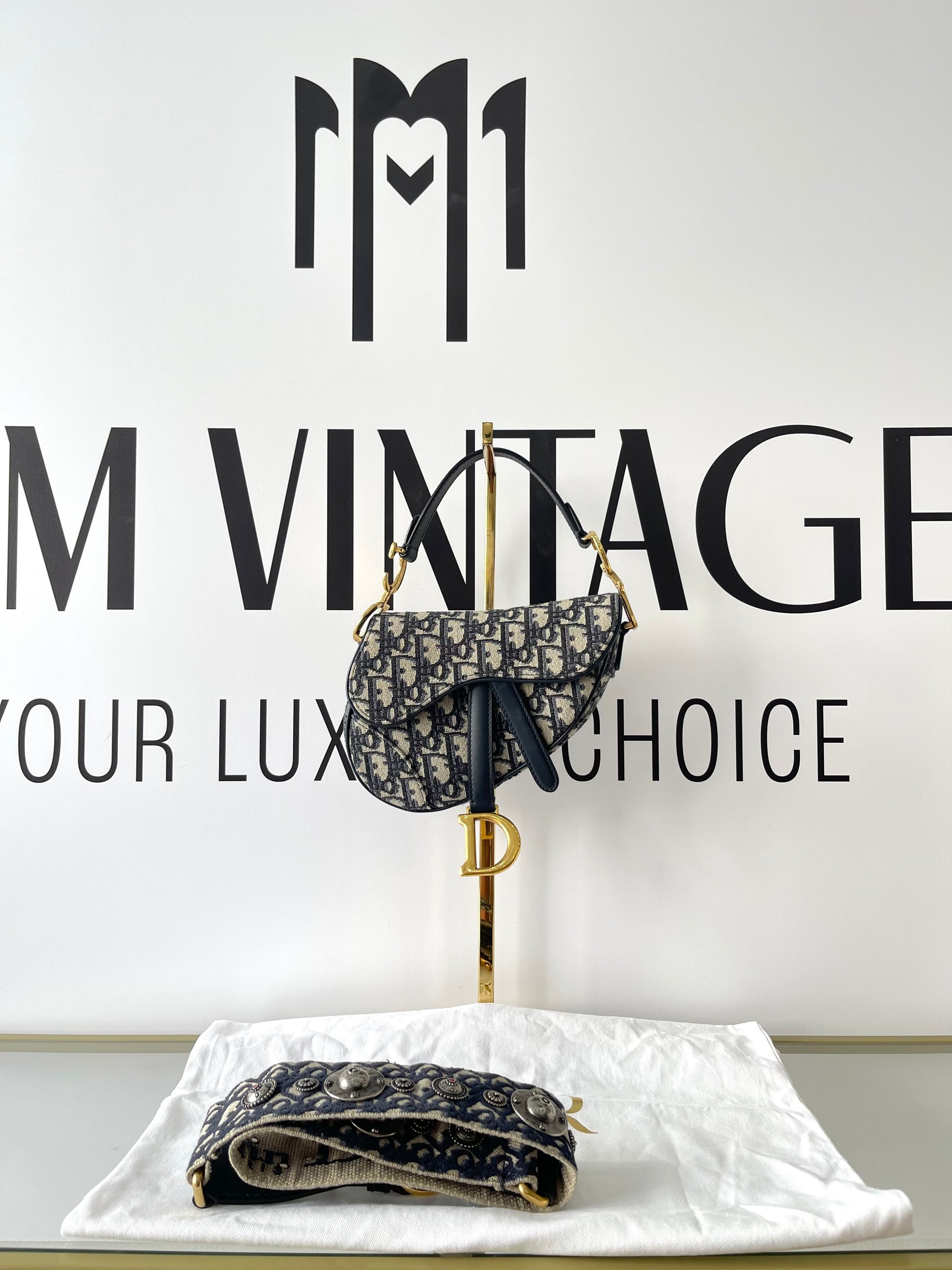 Borsa Mini Saddle Jacquard blu Dior