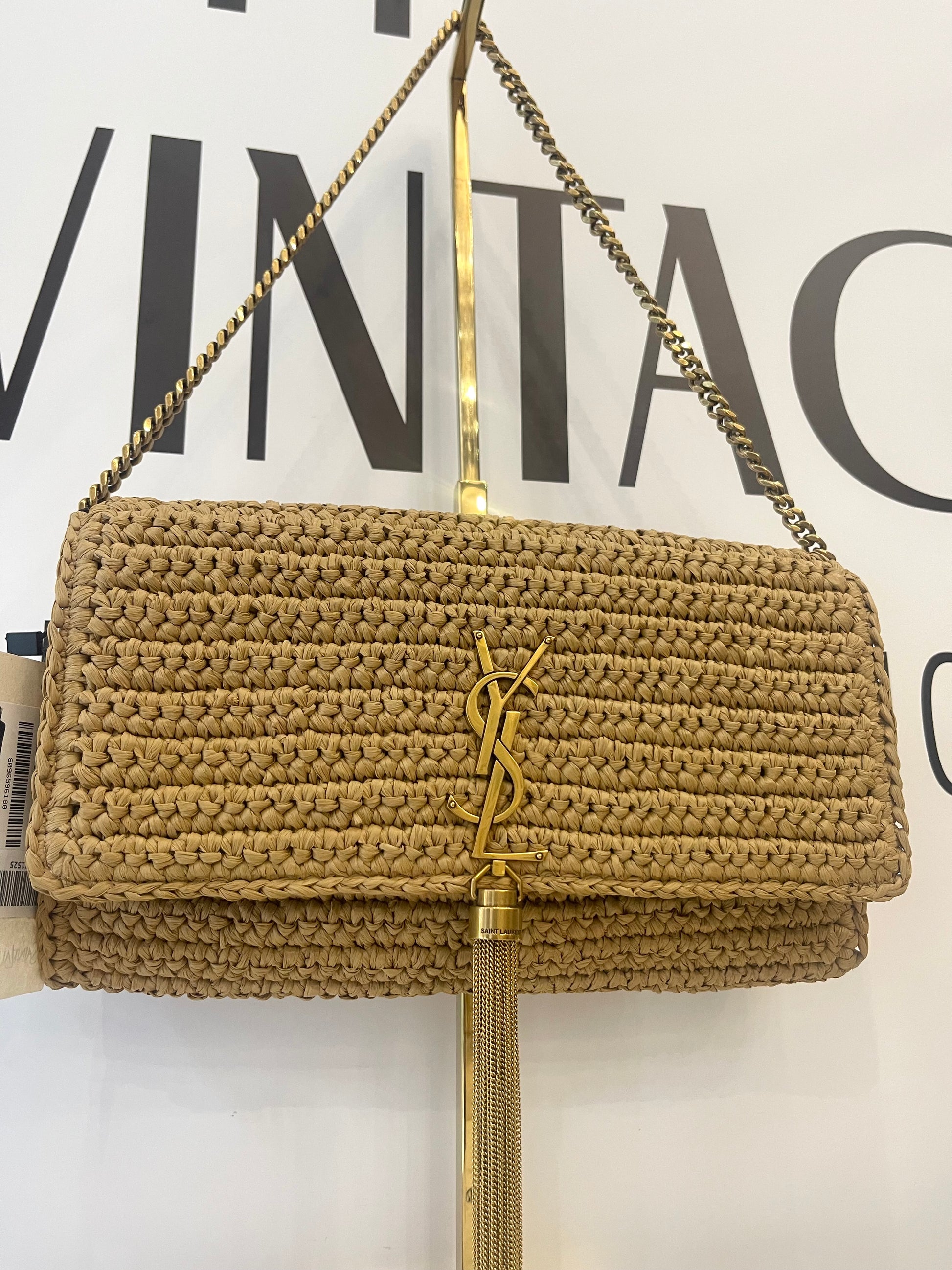 Borsa Kate 99 in rafia con nappina Saint Laurent