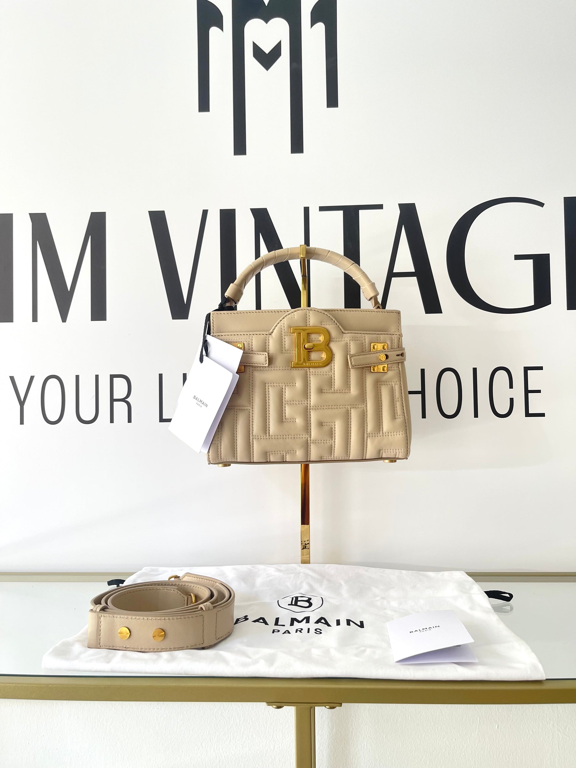 Borsa B-Buzz pelle trapuntata 22 Beige Balmain