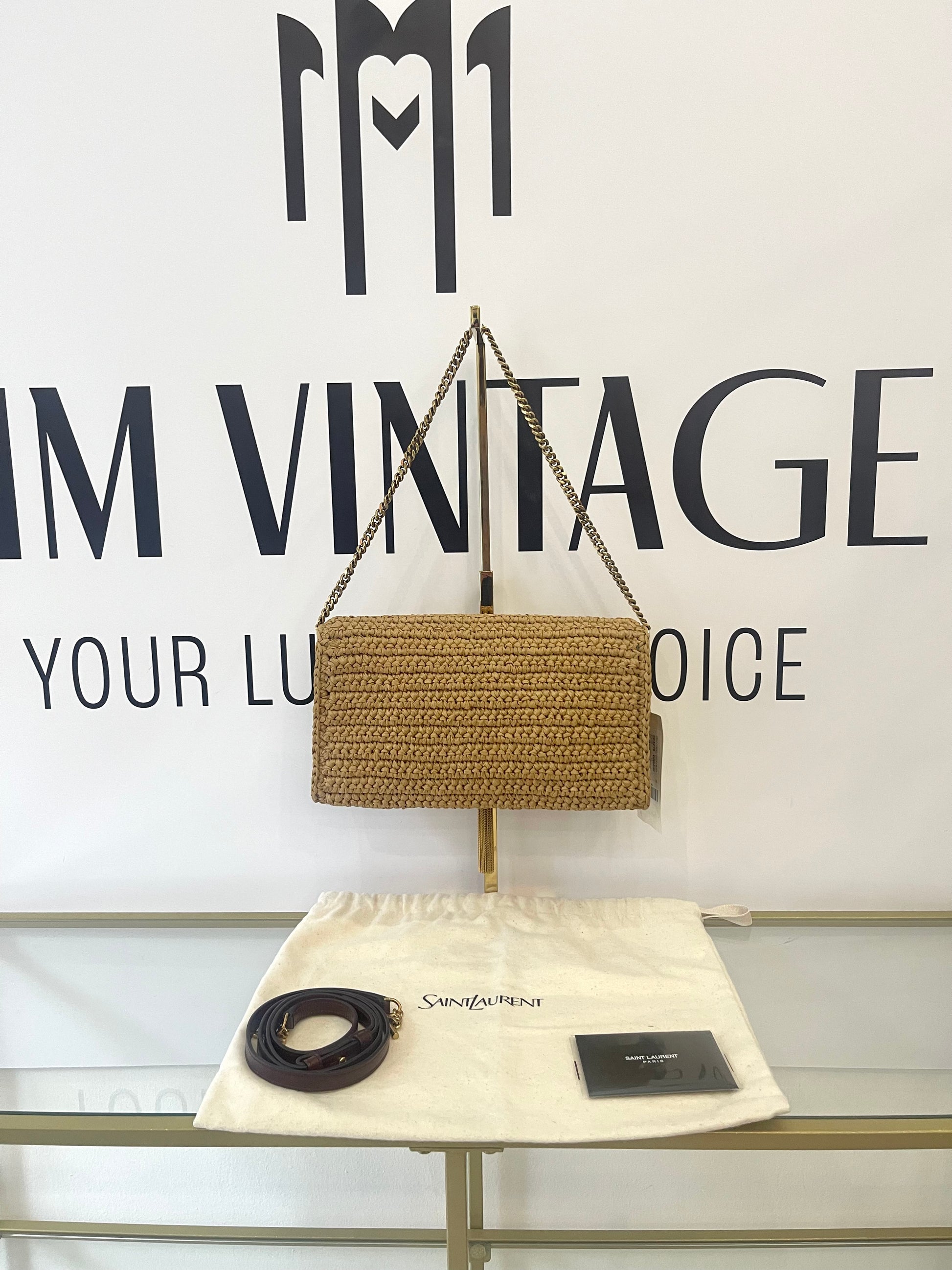 Borsa Kate 99 in rafia con nappina Saint Laurent