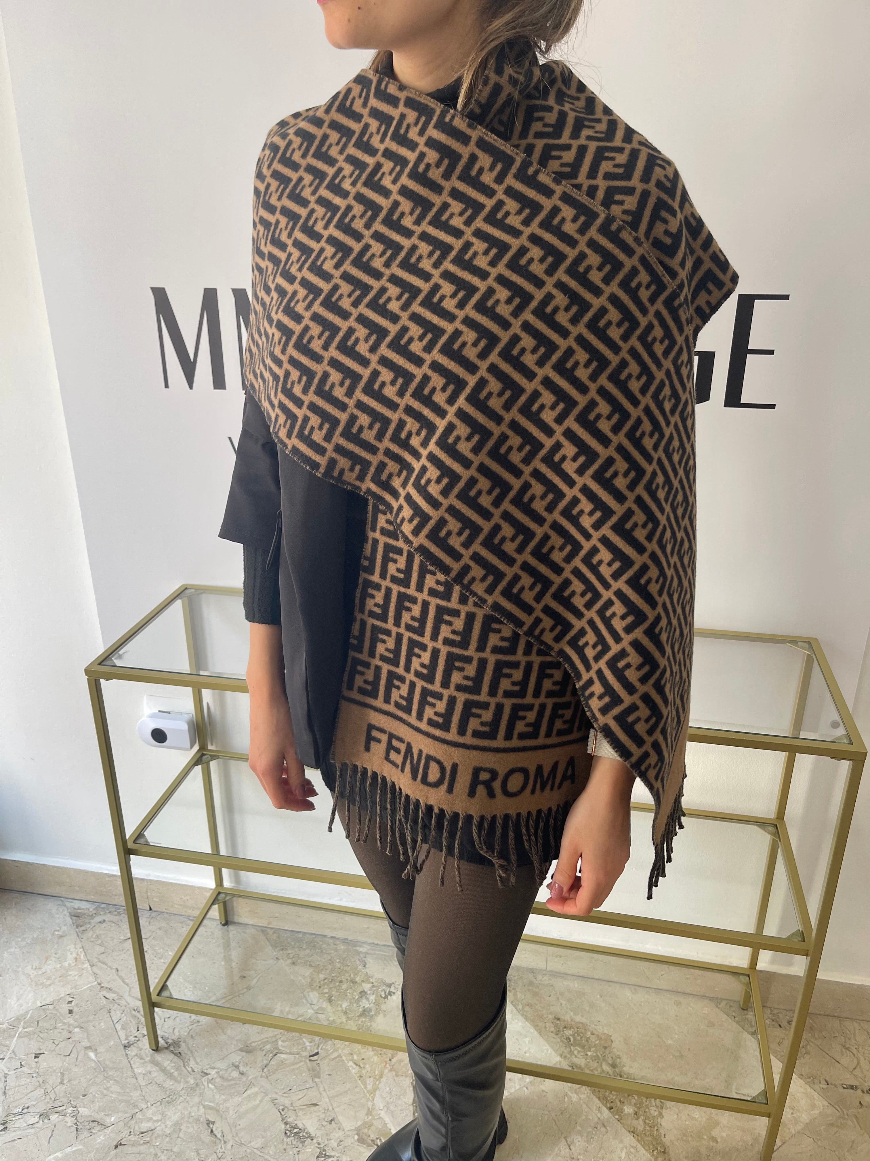 Luxury Scarf - Fendi Black and Beige FF Scarf
