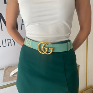 Cintura GG Marmont Jumbo beige/verde menta 4 cm Gucci