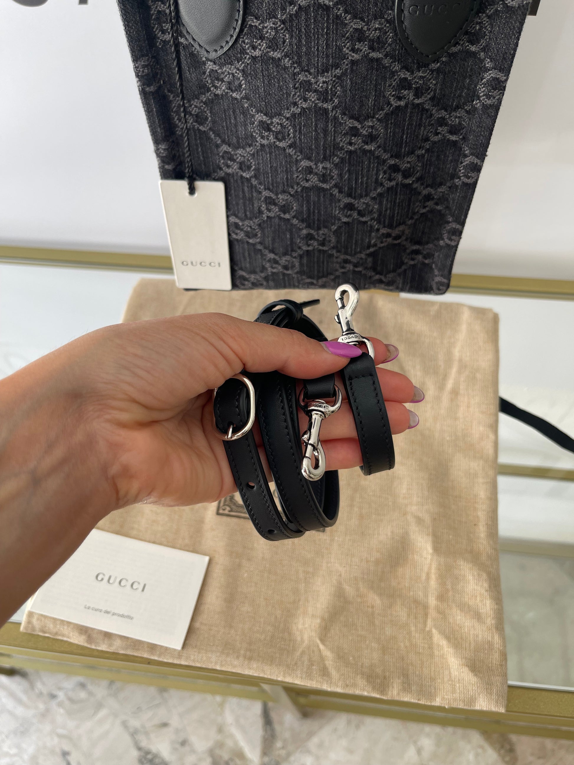 Borsa Mini Tote Ophidia GG in denim Gucci