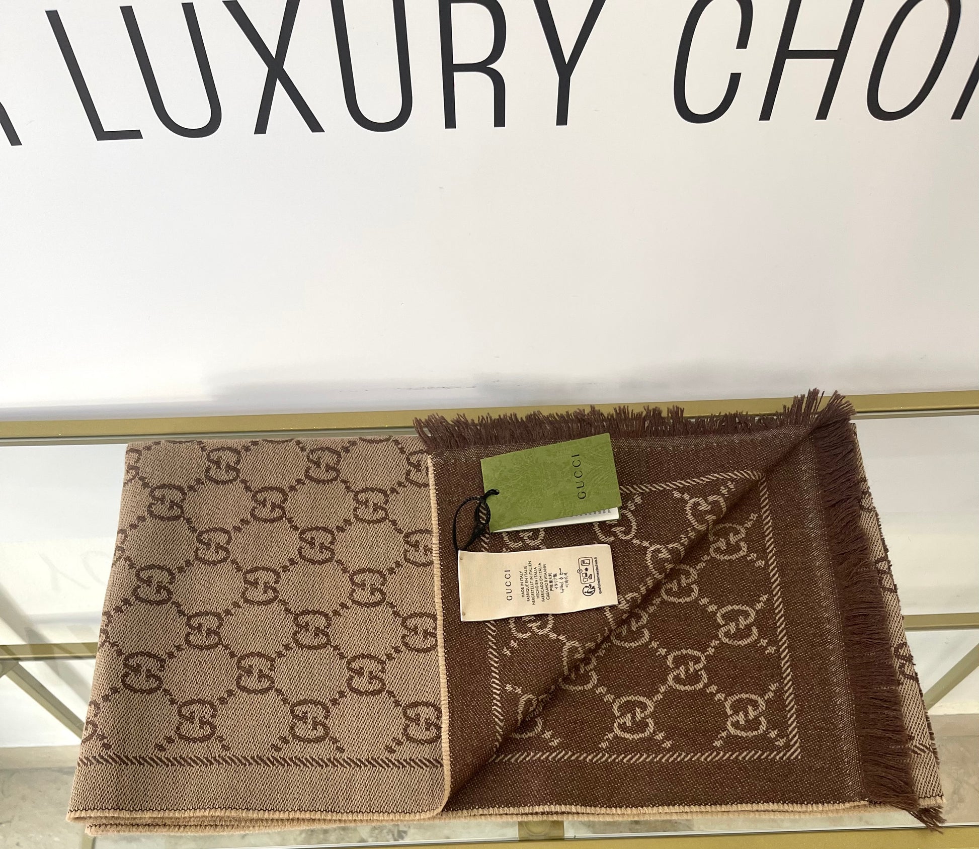 Sciarpa GG jacquard sabbia/marrone Gucci