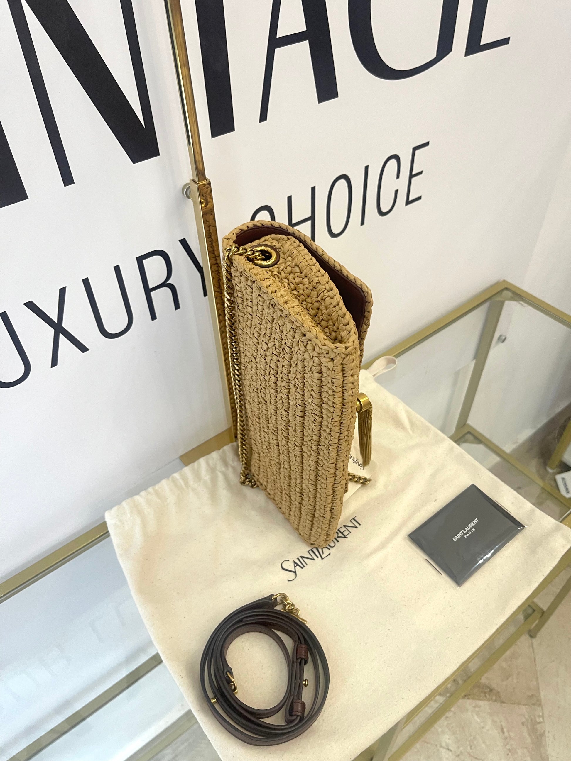 Borsa Kate 99 in rafia con nappina Saint Laurent