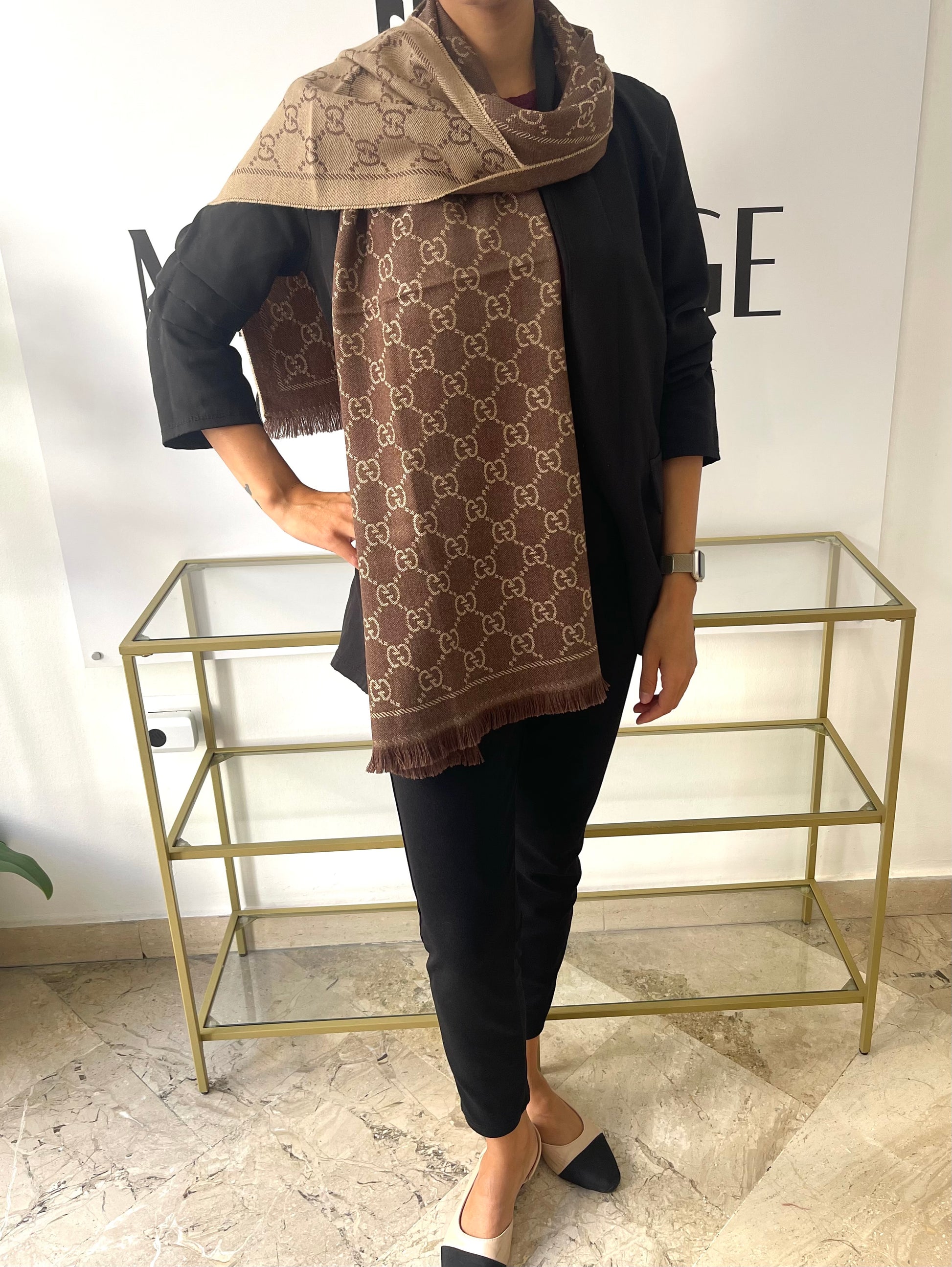 Sciarpa GG jacquard sabbia/marrone Gucci