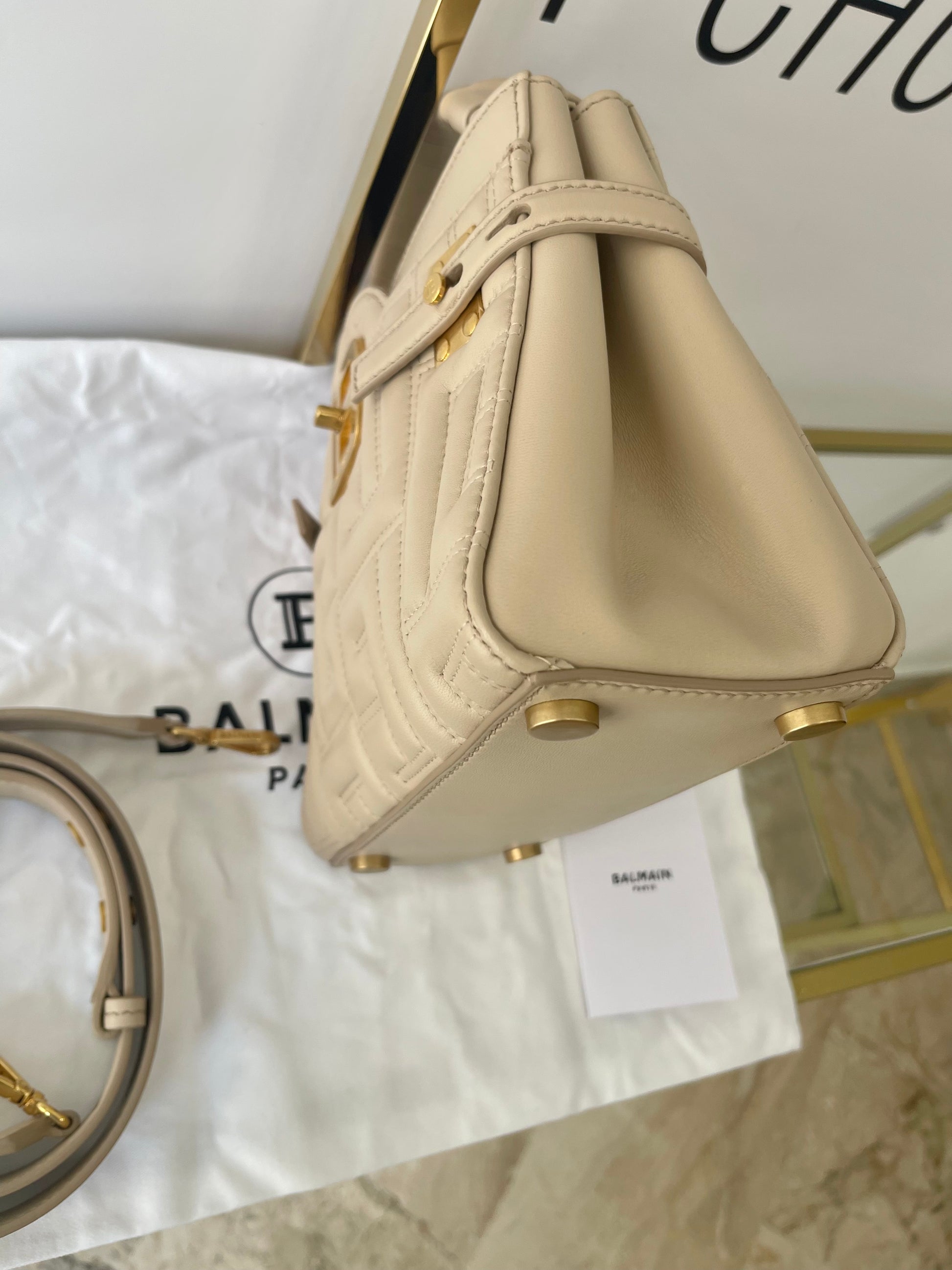 Borsa B-Buzz pelle trapuntata 22 Beige Balmain