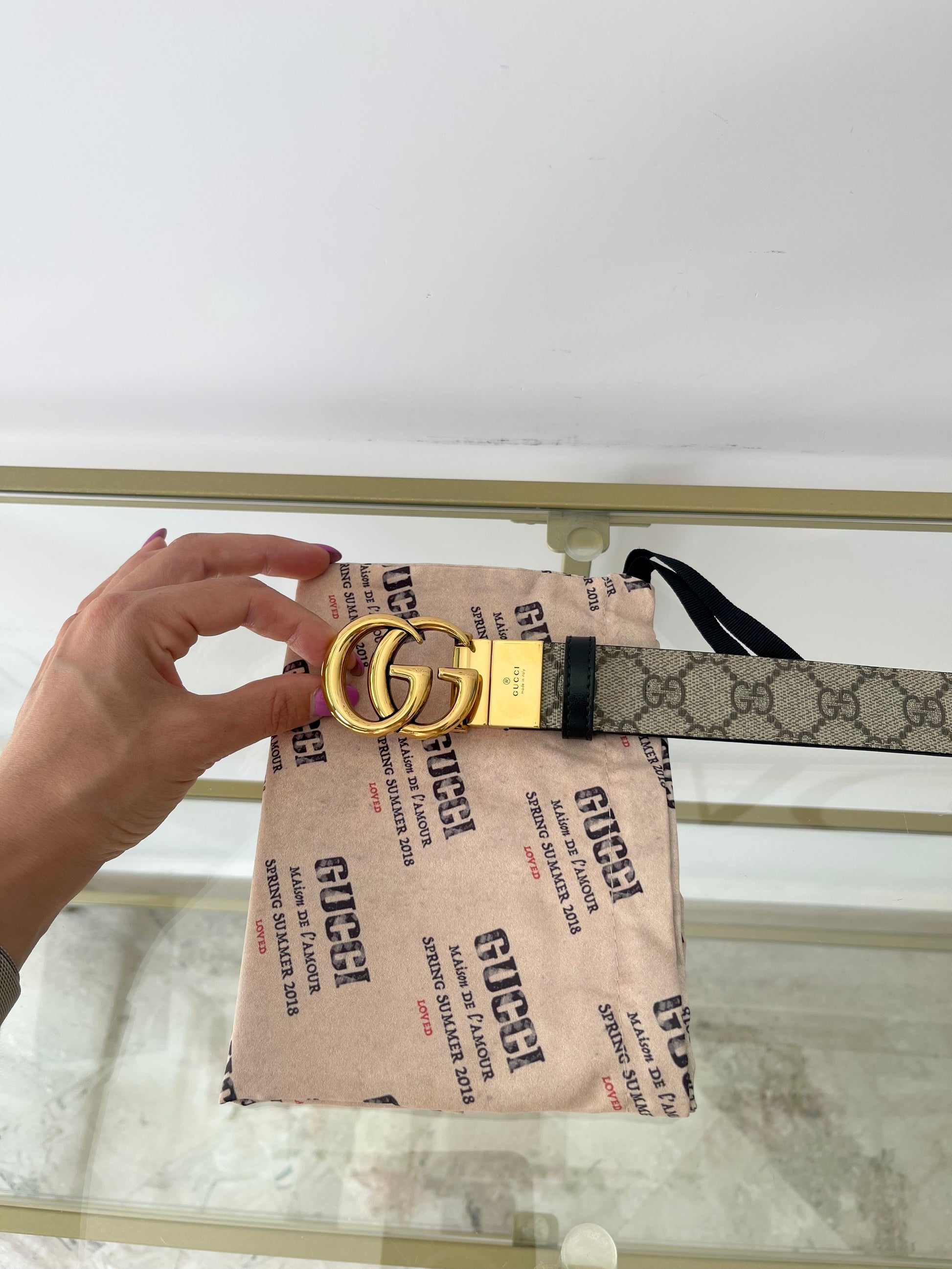 Cintura reversibile GG Marmont Supreme 3 cm Gucci