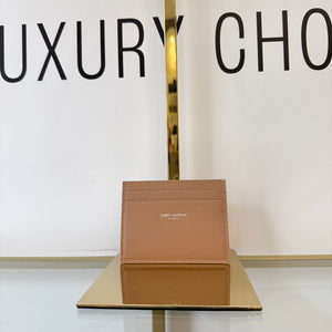 Portacarte in pelle martellata Saint Laurent beige scuro
