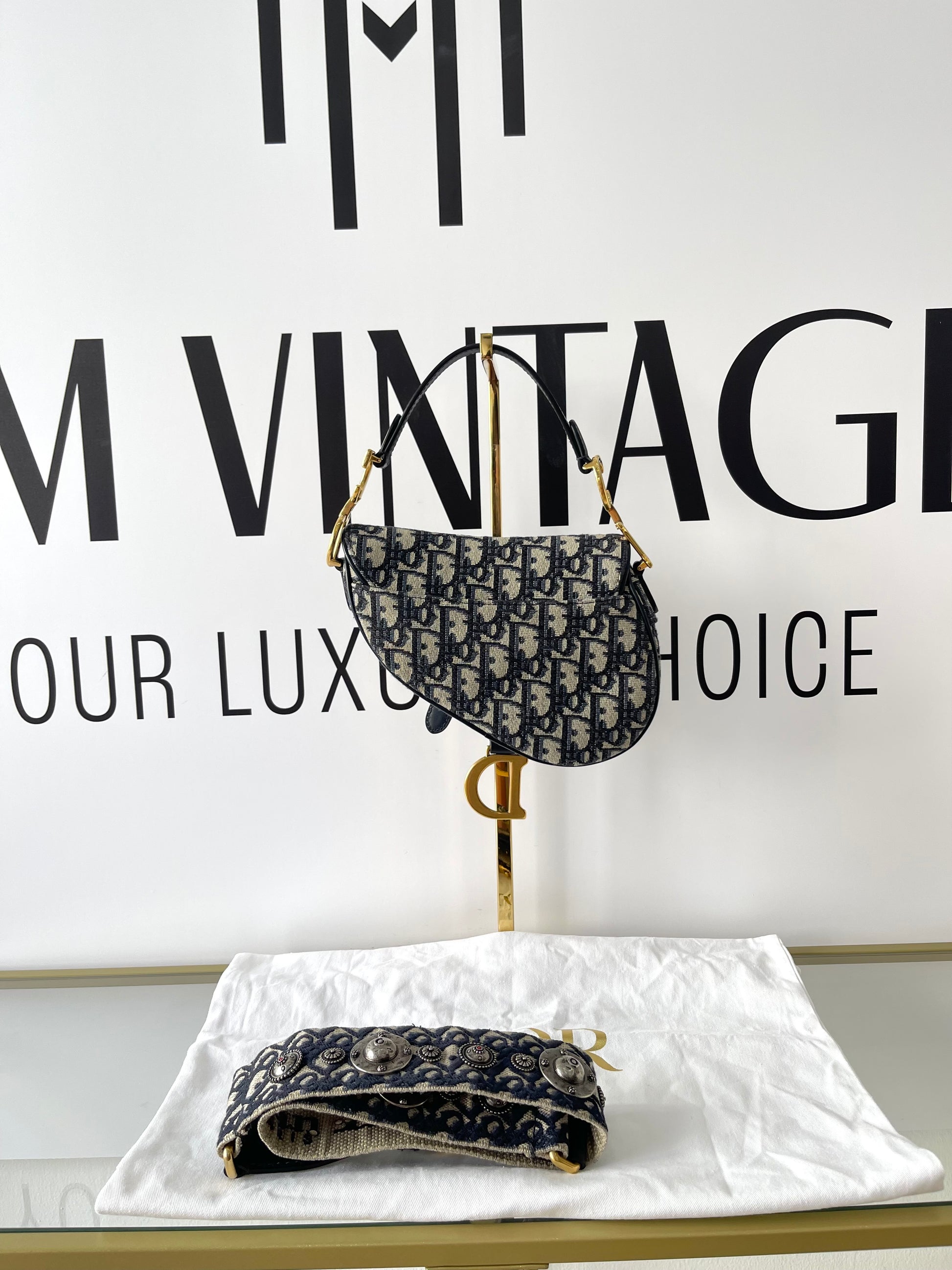 Borsa Mini Saddle Jacquard blu Dior