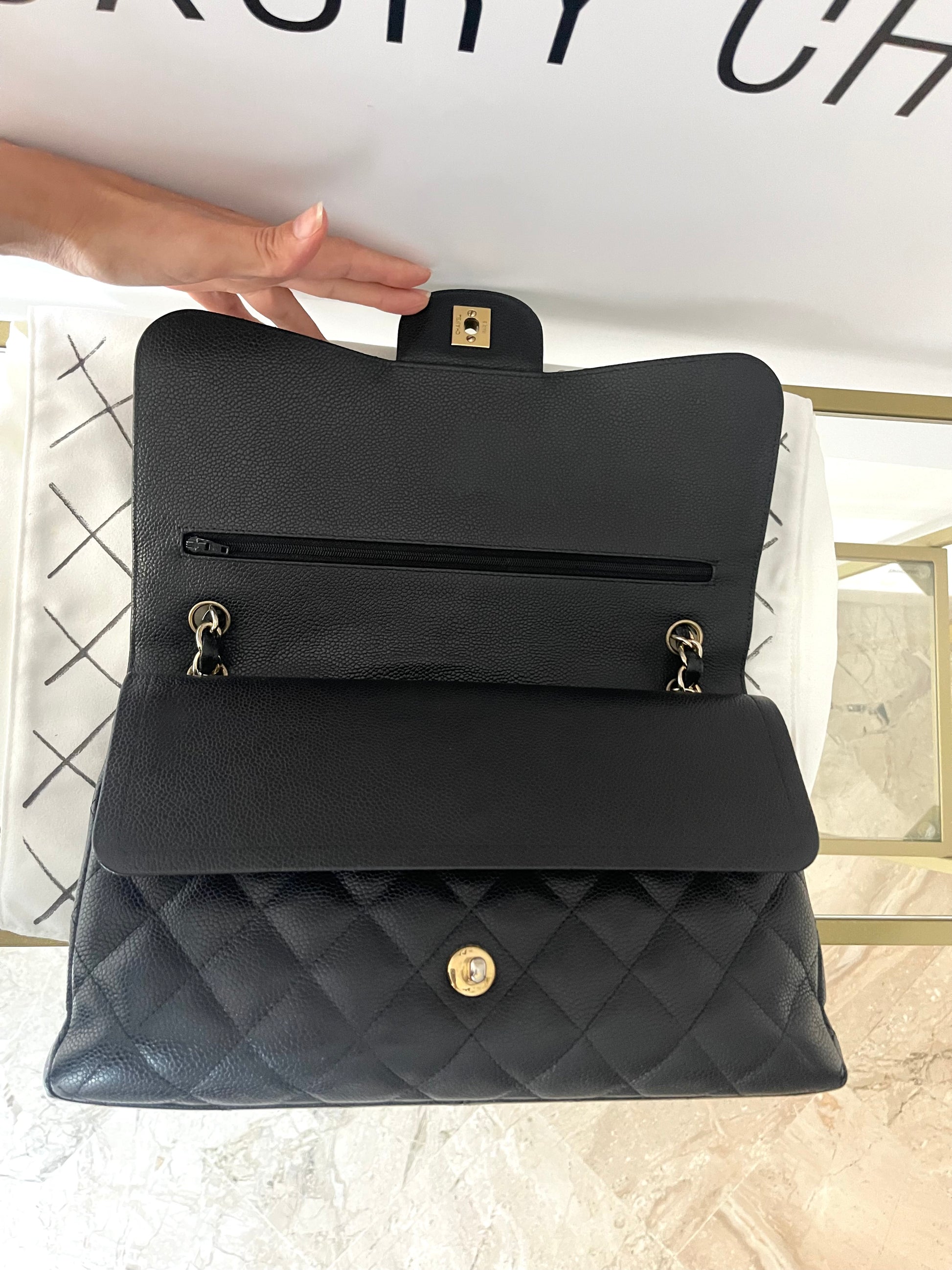 Borsa Timeless Jumbo hw oro caviar doppia patta Chanel