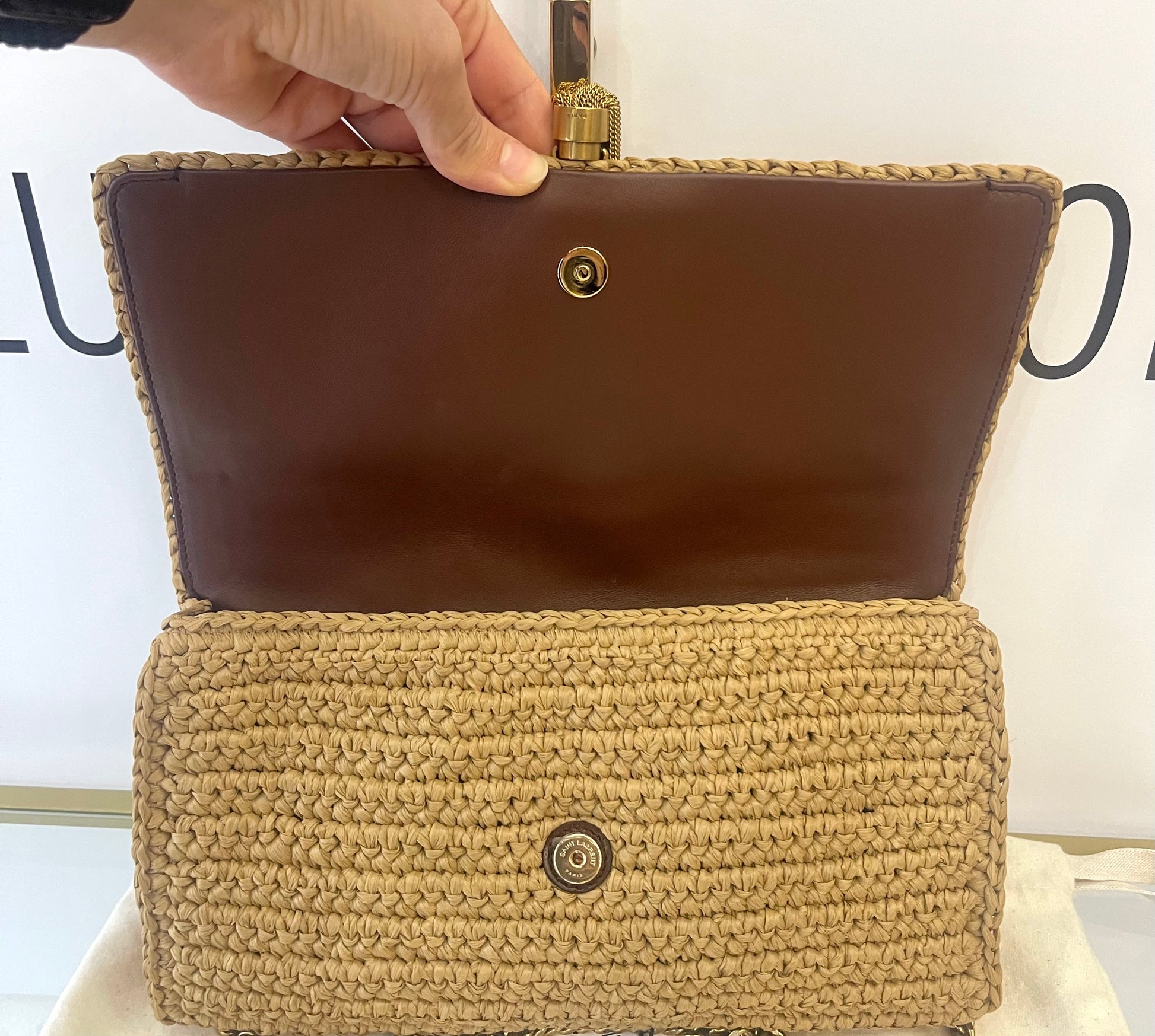 Borsa Kate 99 in rafia con nappina Saint Laurent