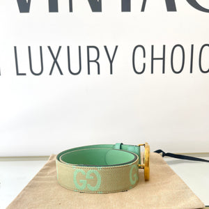 Cintura GG Marmont Jumbo beige/verde menta 4 cm Gucci